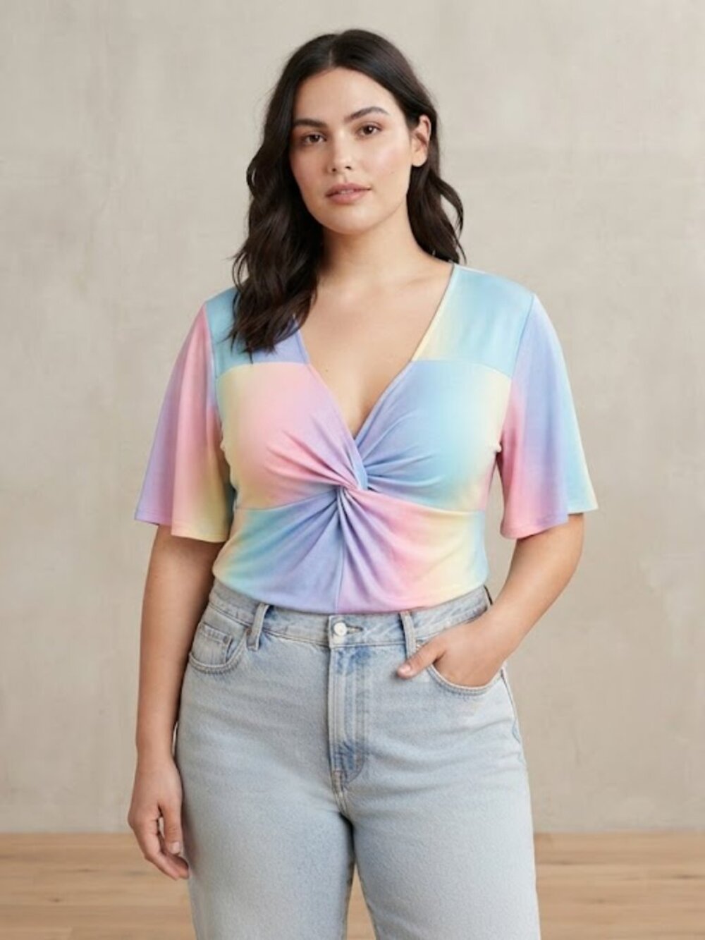 Pastel Rainbow Twist-Front Top